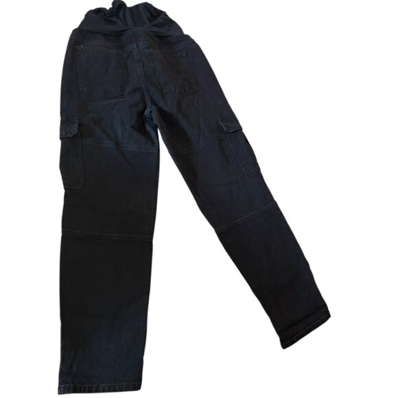 Isabel Maternity NWT 90s Straight Cargo Pocket Crossover Panel Black Jeans 6 - Picture 6 of 7